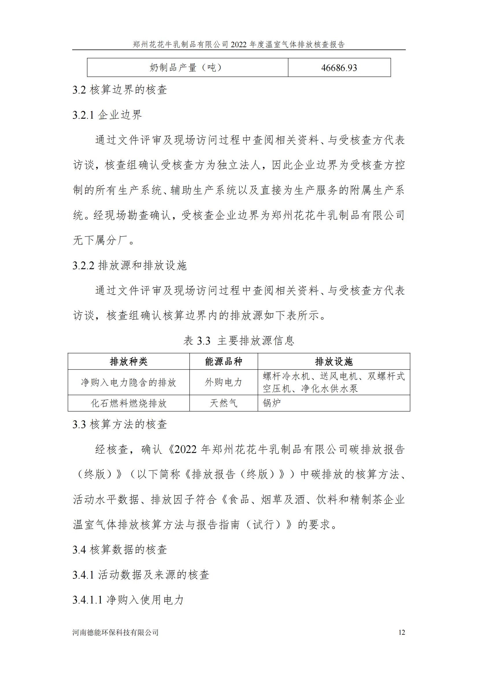 《郑州开云官方入口_开云（中国）乳制品有限公司2022年度温室气体排放核查报告》公示