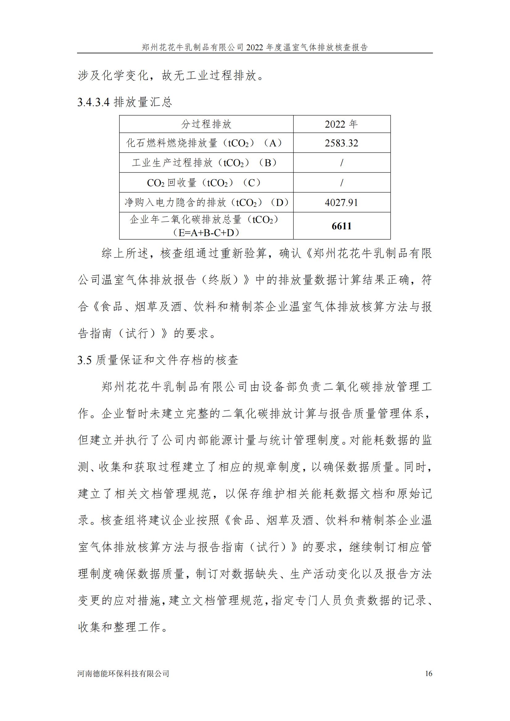 《郑州开云官方入口_开云（中国）乳制品有限公司2022年度温室气体排放核查报告》公示